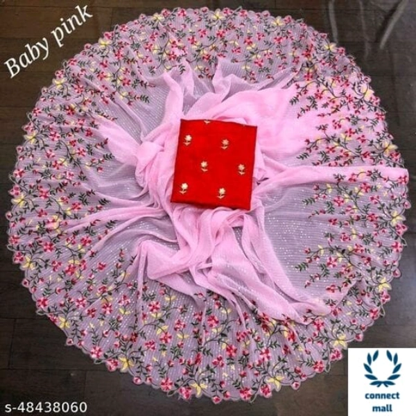 Charvi Voguish Sarees Georgette Saree - Saree Length Size:5.5m Blouse Length Size:0.8m, Baby Pink, Georgette, Blouse Fabric:Art Silk, Multipack:1